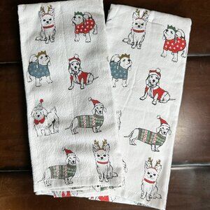 NWOT Dog Christmas Kitchen Towels 2 Pack THE HUMANE SOCIETY 100% Cotton